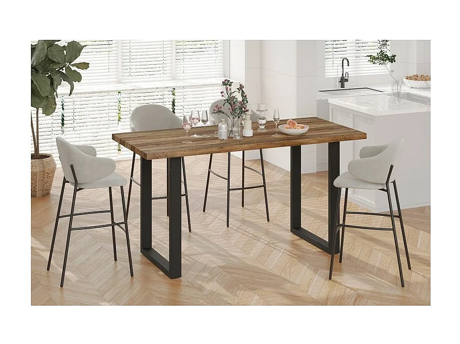 Table à manger haute EDWAR longueur 180cm en décor mango, idéal pour une salle à manger conviviale