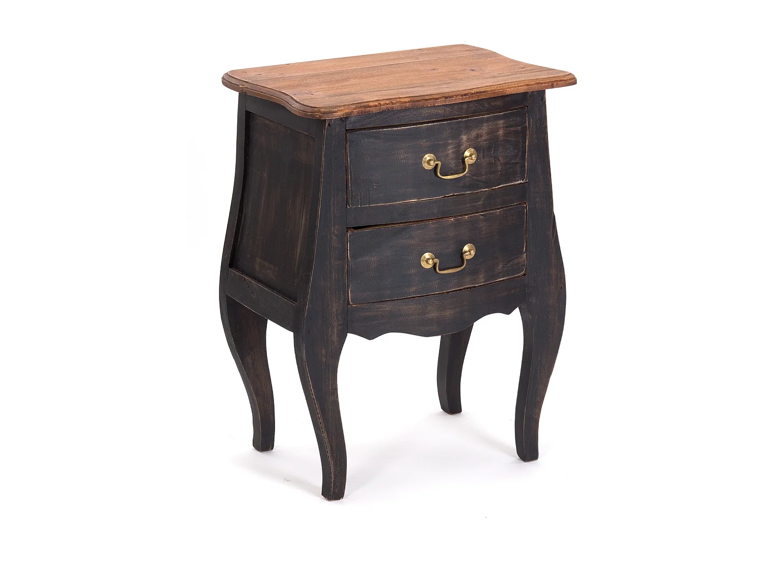 TABLE DE CHEVET LOUIS Bois massif d'acajou, avec 2 tiroirs 04 schwarz-natur