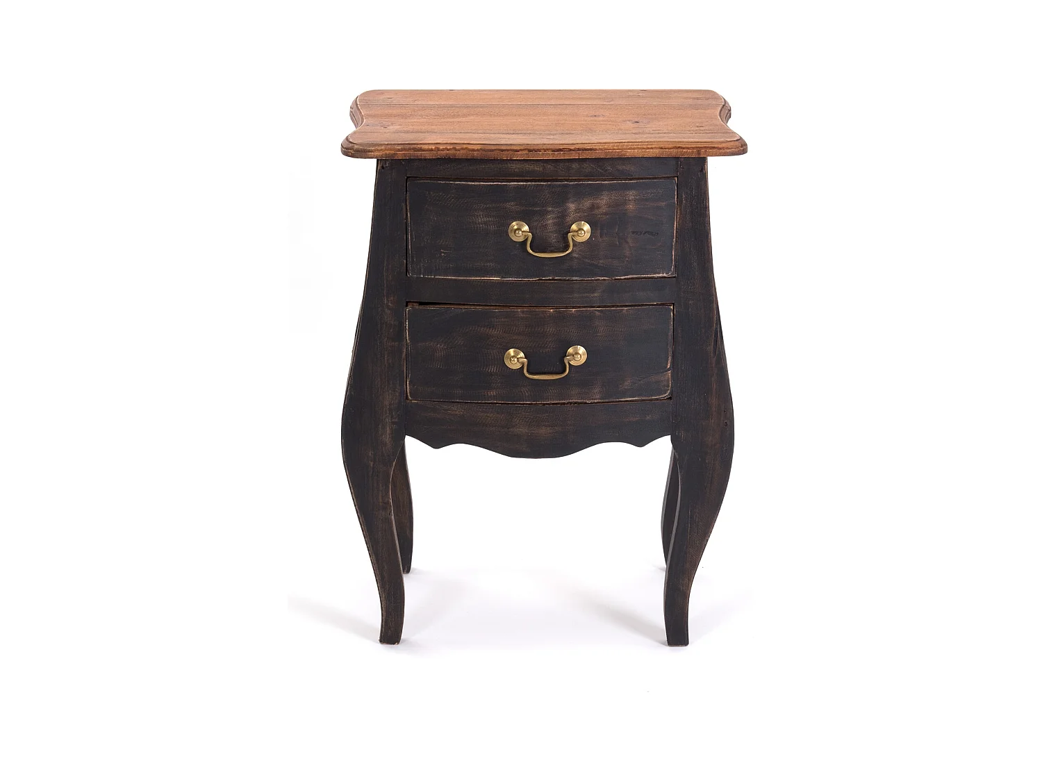 TABLE DE CHEVET LOUIS Bois massif d'acajou, avec 2 tiroirs 04 schwarz-natur