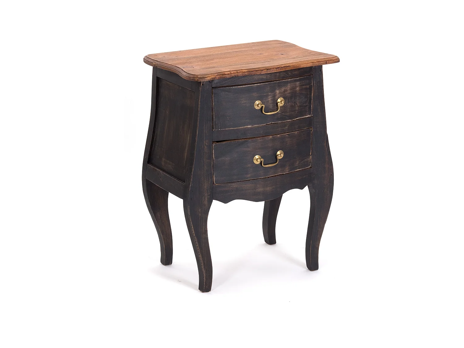 TABLE DE CHEVET LOUIS Bois massif d'acajou, avec 2 tiroirs 04 schwarz-natur