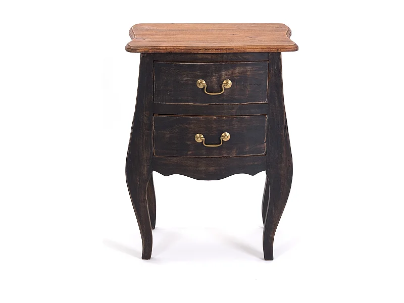 TABLE DE CHEVET LOUIS Bois massif d'acajou, avec 2 tiroirs 04 schwarz-natur