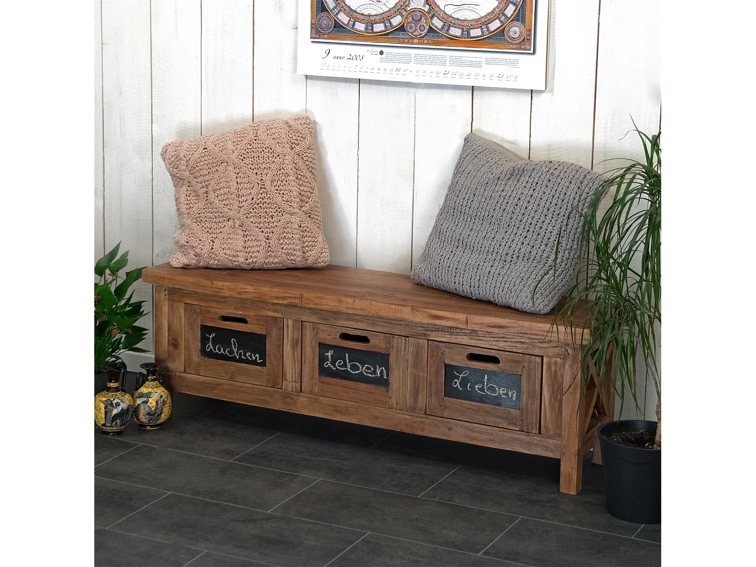 COMMODE Lettre Bois de mahogany, 3 tiroirs couleurs naturelles