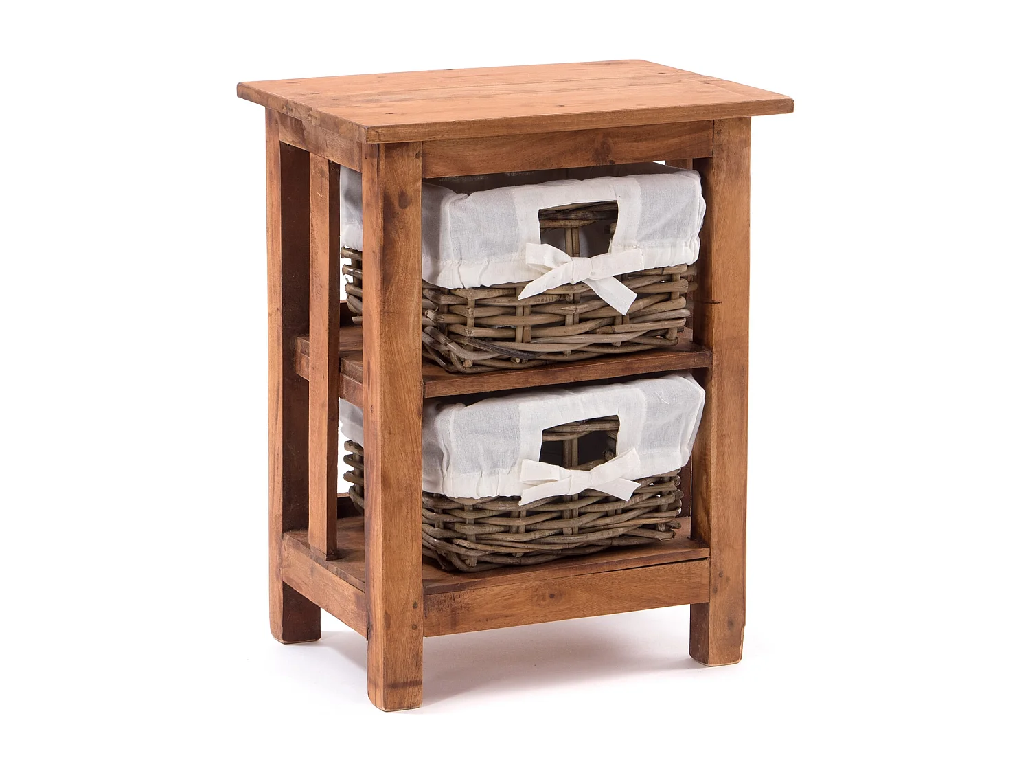 ÉTAGÈRE À BADIGEONNER flair avec 2 paniers en rotin, bois recyclé massif 08 honigfarben gewachst