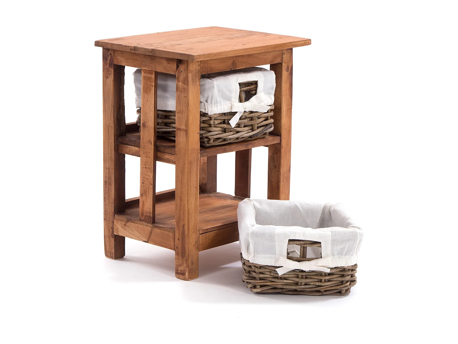 ÉTAGÈRE À BADIGEONNER flair avec 2 paniers en rotin, bois recyclé massif 08 honigfarben gewachst