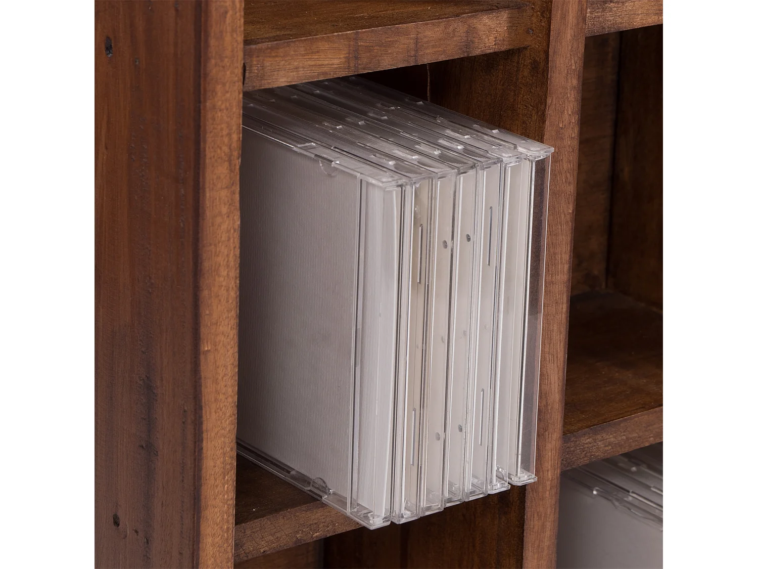 CD ET ÉTAGÈRE À LIVRES NATURE Bois de recyclage massif, avec 10 compartiments 02 hellbraun