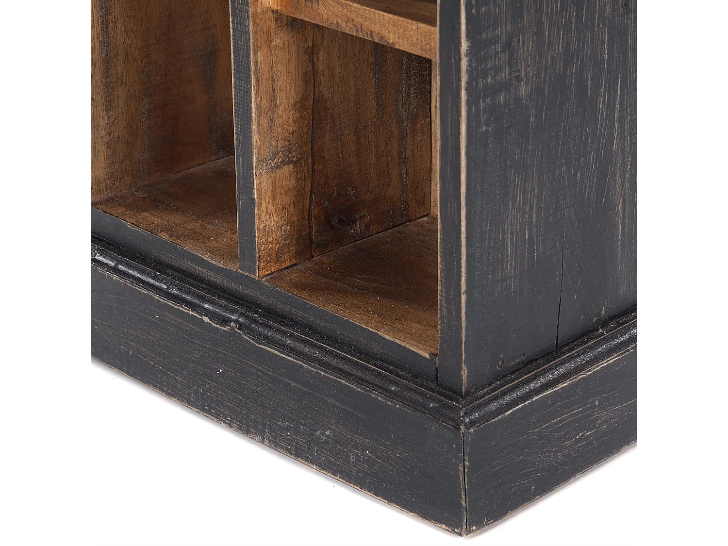 CD ET ÉTAGÈRE À LIVRES NATURE Bois de recyclage massif, avec 10 compartiments 04 schwarz-natur