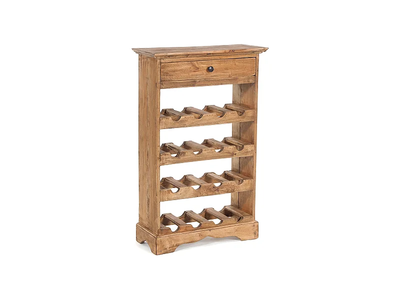 ÉTAGÈRE À BOUTEILLES CORTEZ 85 Bois de recyclage massif, pour 16 bouteilles, avec tiroir 01 natur-vintage