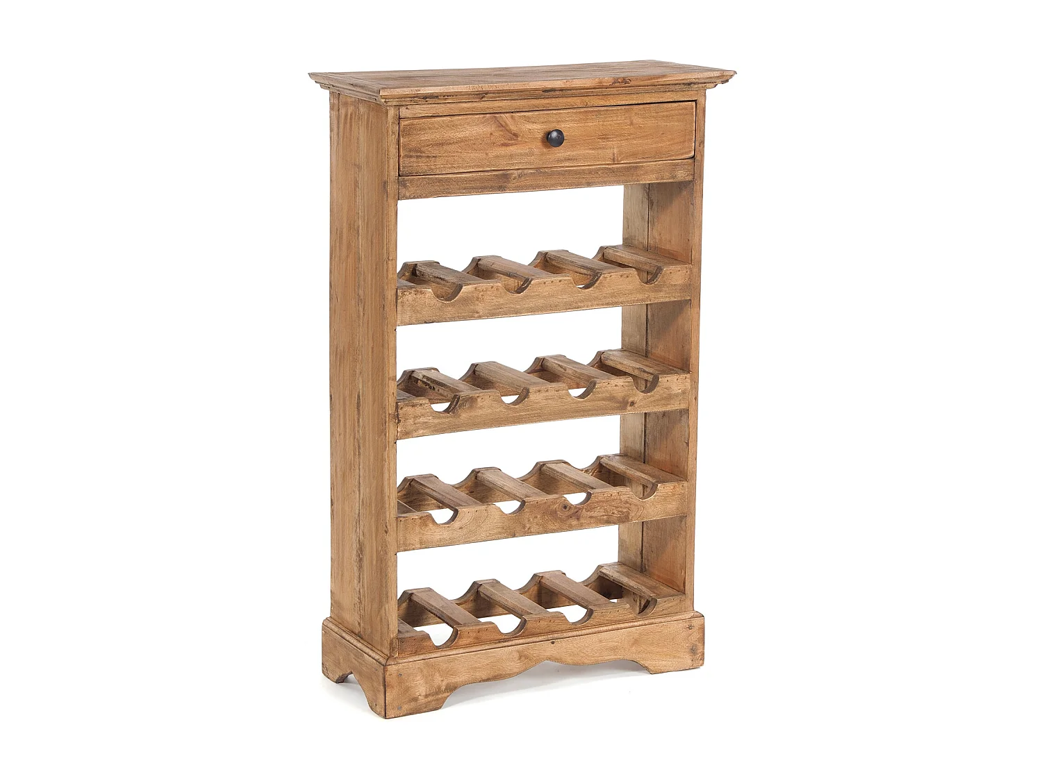 ÉTAGÈRE À BOUTEILLES CORTEZ 85 Bois de recyclage massif, pour 16 bouteilles, avec tiroir 01 natur-vintage