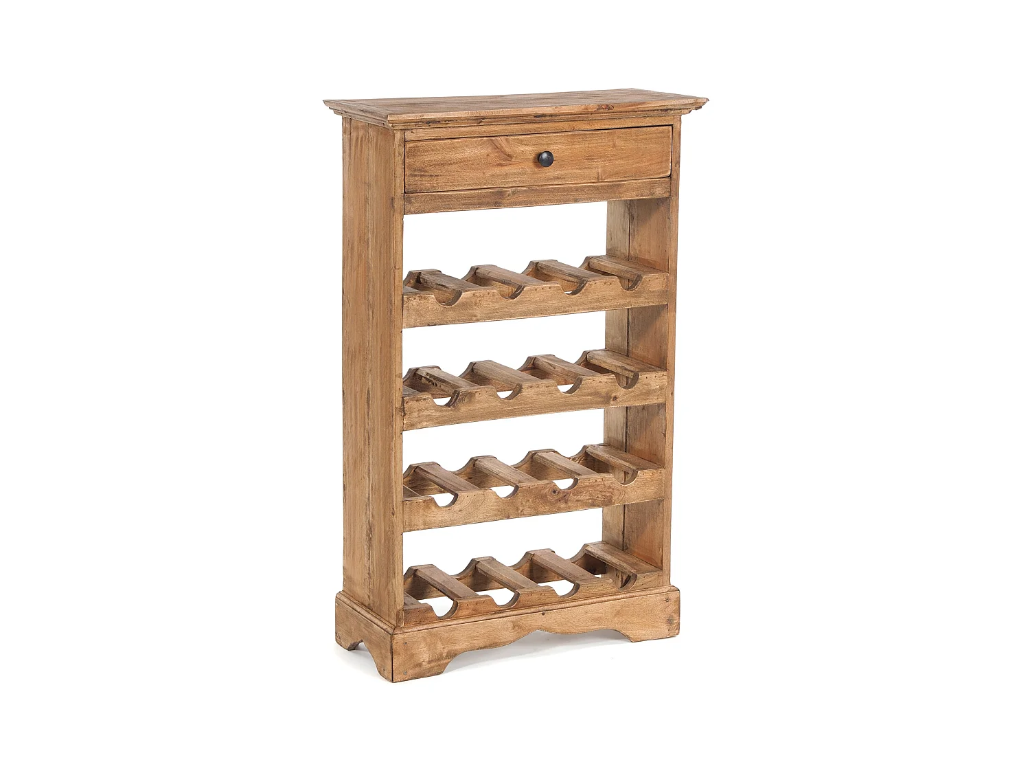 ÉTAGÈRE À BOUTEILLES CORTEZ 85 Bois de recyclage massif, pour 16 bouteilles, avec tiroir 01 natur-vintage