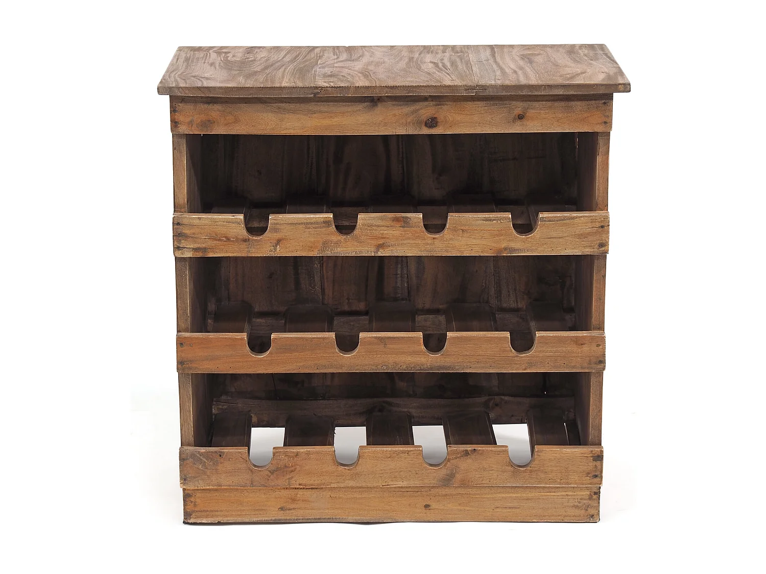 FLASCHENREGAL RUSTIQUE Recyclingholz massiv, für 12 Flaschen, mit Ablagefläche 01 natur-vintage