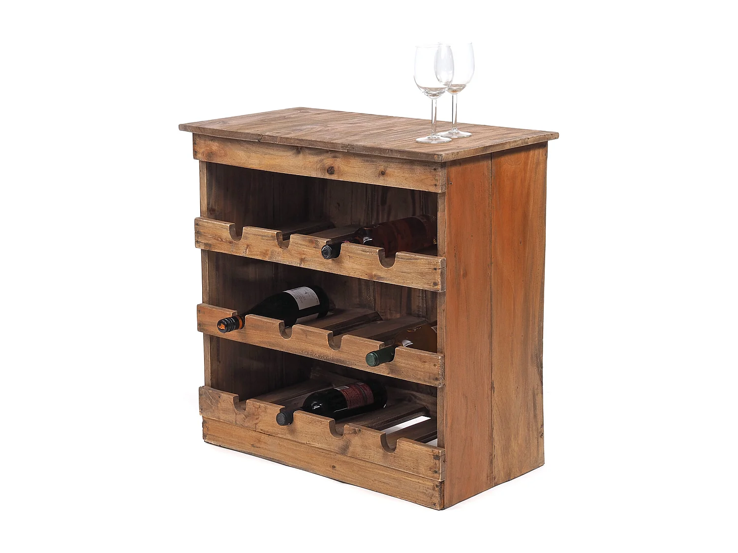 FLASCHENREGAL RUSTIQUE Recyclingholz massiv, für 12 Flaschen, mit Ablagefläche 01 natur-vintage