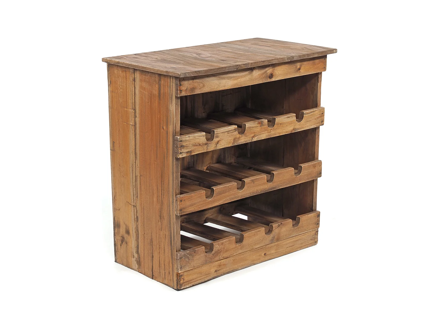 FLASCHENREGAL RUSTIQUE Recyclingholz massiv, für 12 Flaschen, mit Ablagefläche 01 natur-vintage