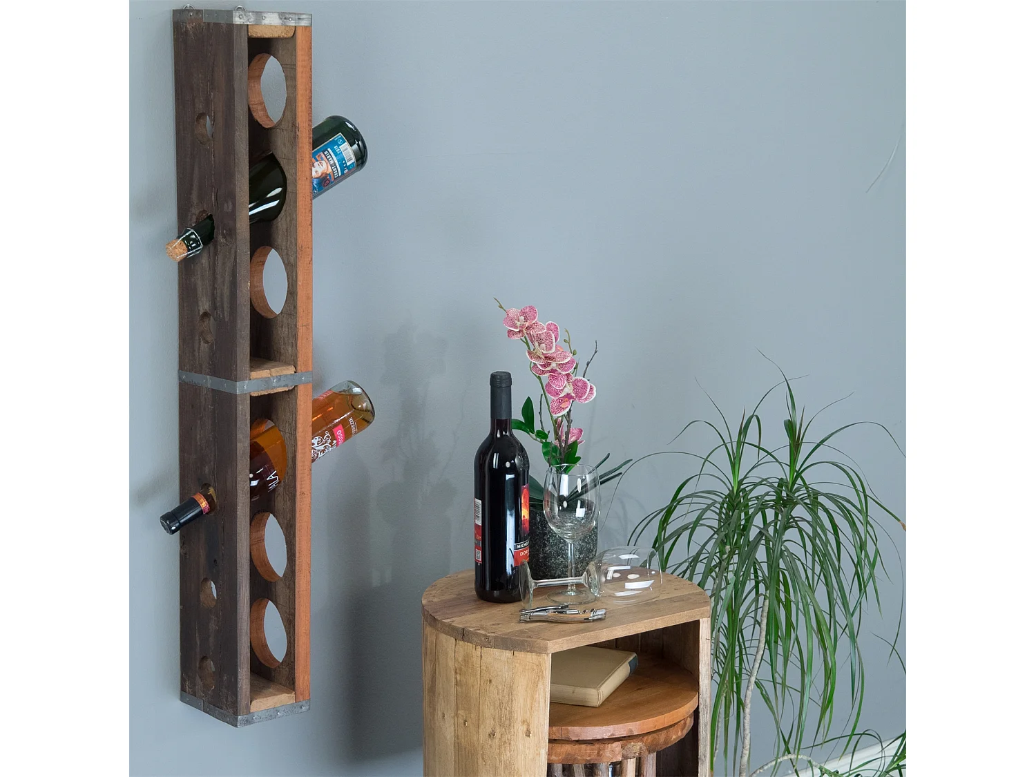 ÉTAGÈRE À BOUTEILLES MURALE Vin Bois de mahogany, pour 6 bouteilles, à suspendre marron