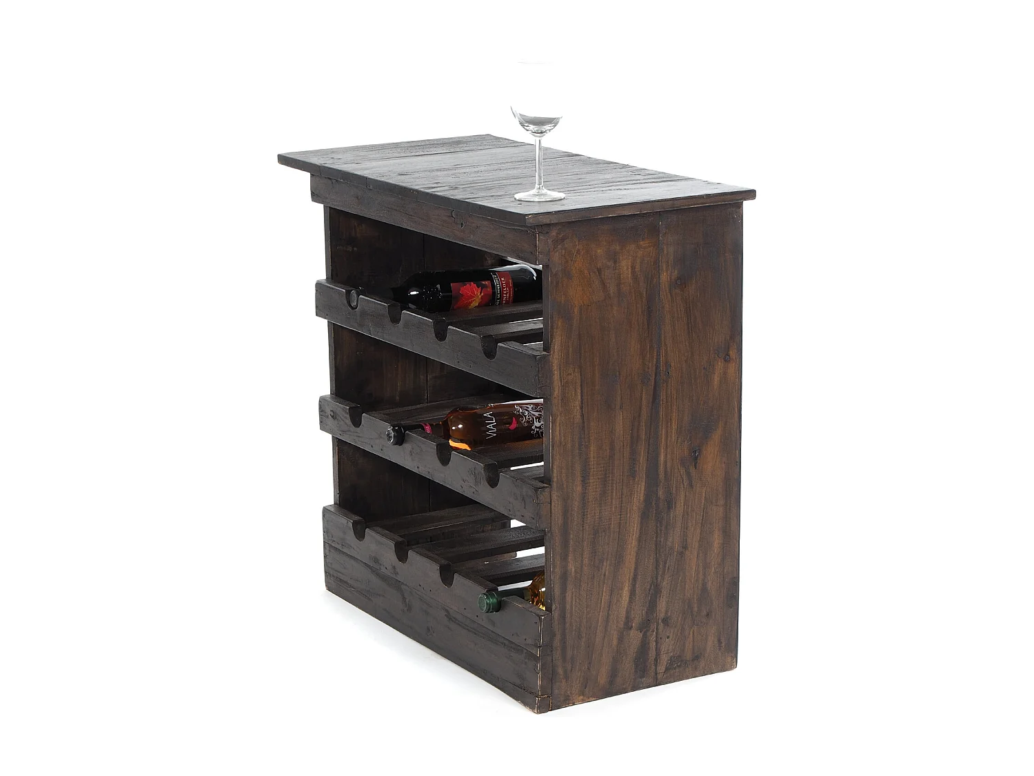 FLASCHENREGAL RUSTIQUE Recyclingholz massiv, für 12 Flaschen, mit Ablagefläche 03 dunkelbraun