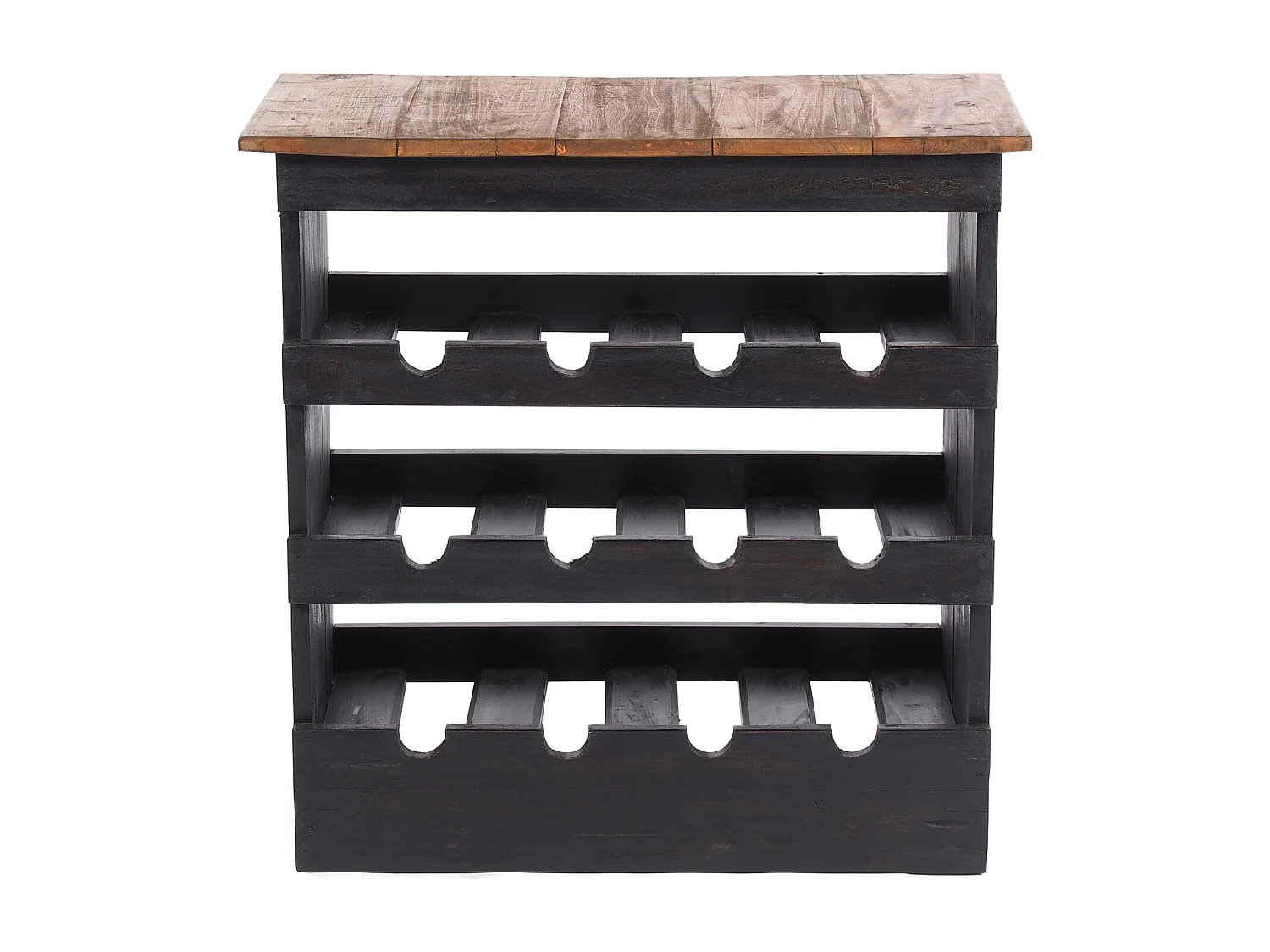 FLASCHENREGAL RUSTIQUE Recyclingholz massiv, für 12 Flaschen, mit Ablagefläche 04 schwarz-natur