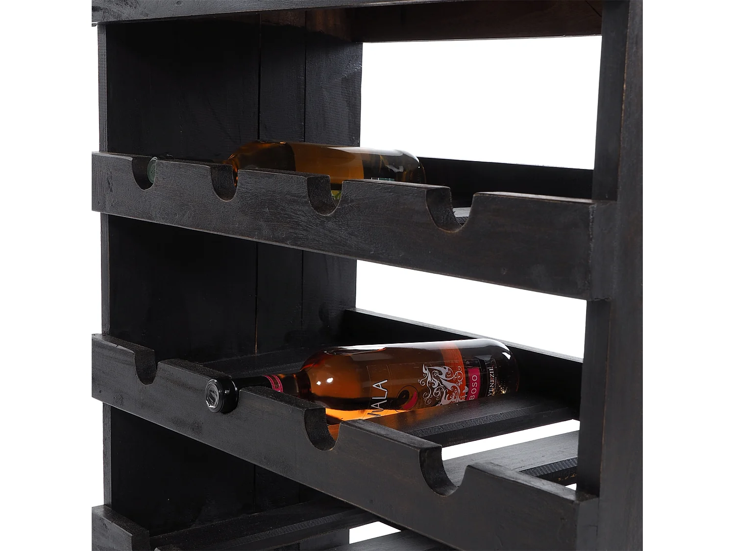 FLASCHENREGAL RUSTIQUE Recyclingholz massiv, für 12 Flaschen, mit Ablagefläche 04 schwarz-natur