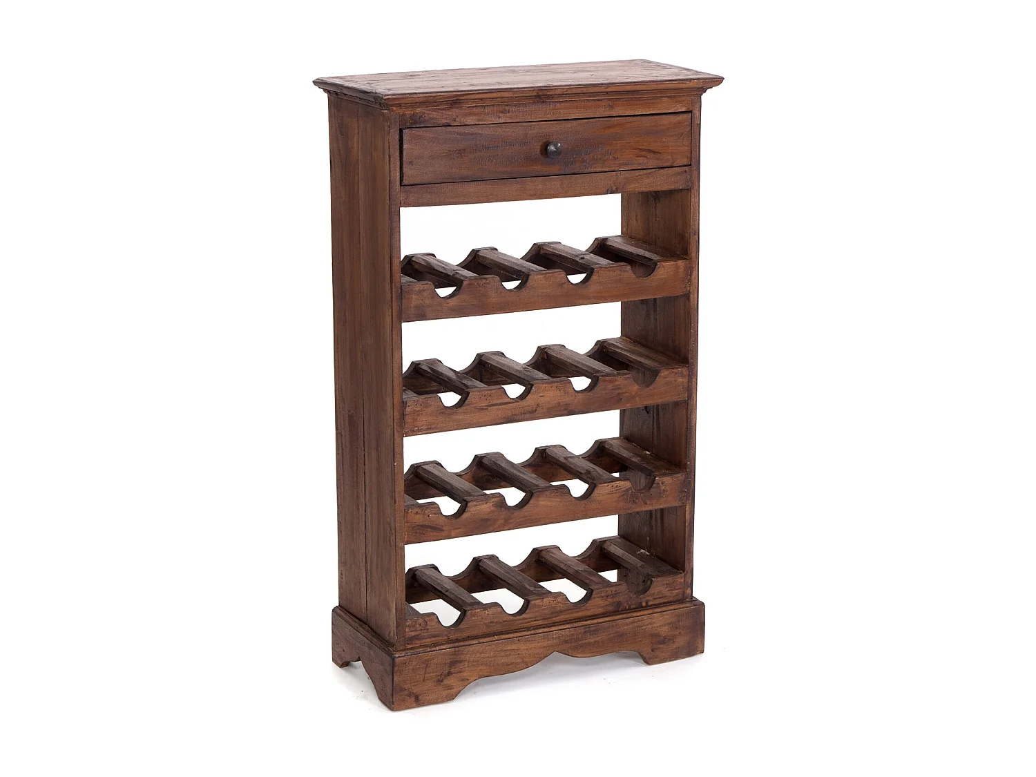 ÉTAGÈRE À BOUTEILLES CORTEZ 85 Bois de recyclage massif, pour 16 bouteilles, avec tiroir marron