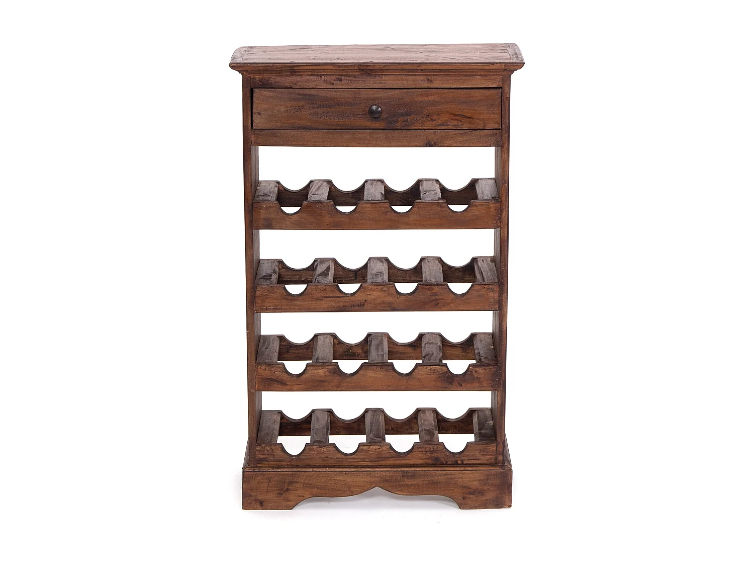 ÉTAGÈRE À BOUTEILLES CORTEZ 85 Bois de recyclage massif, pour 16 bouteilles, avec tiroir marron