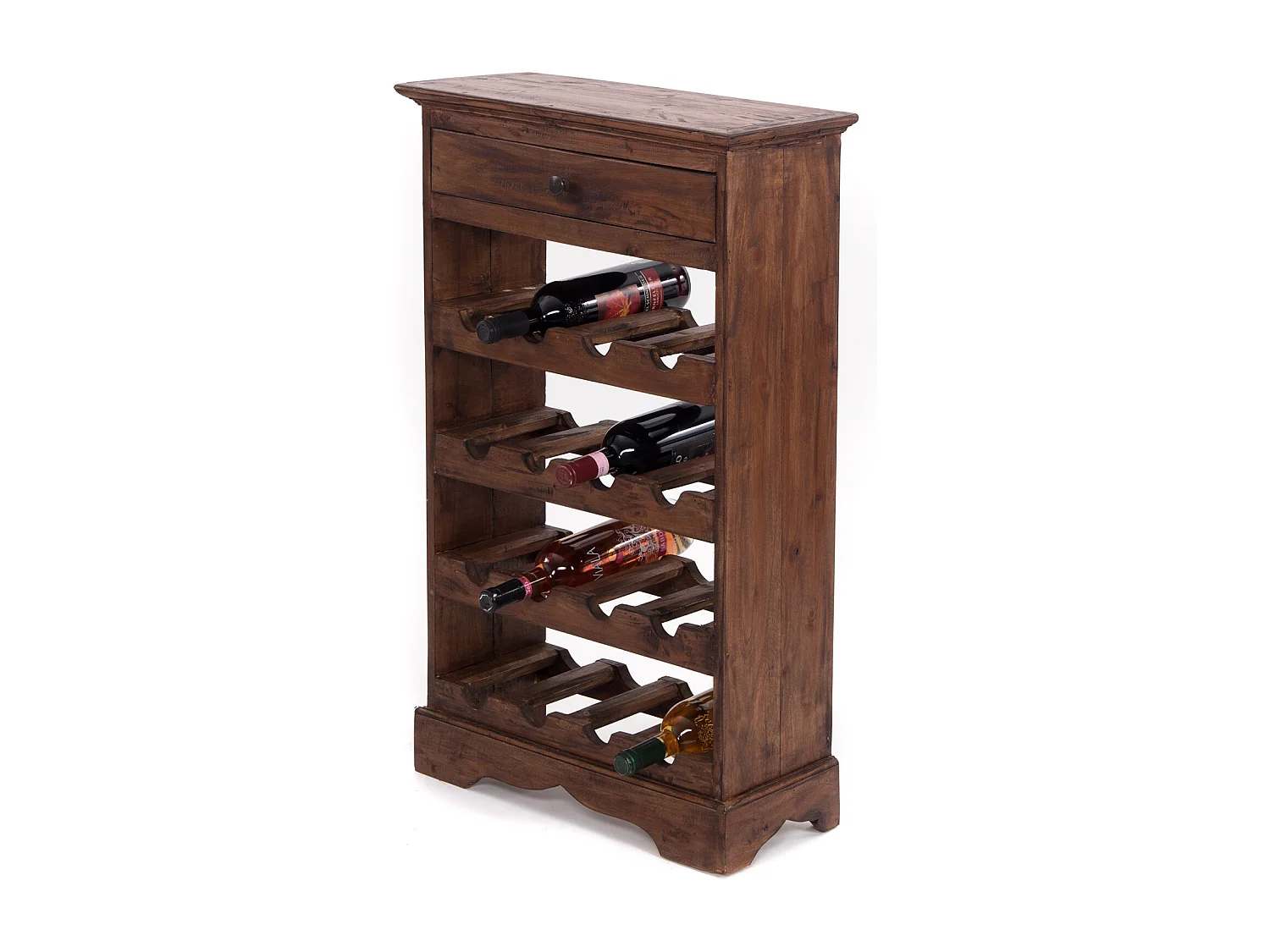 ÉTAGÈRE À BOUTEILLES CORTEZ 85 Bois de recyclage massif, pour 16 bouteilles, avec tiroir marron