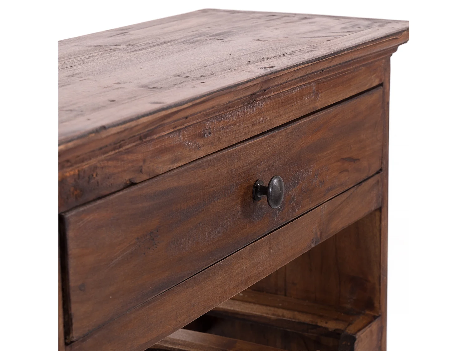 ÉTAGÈRE À BOUTEILLES CORTEZ 85 Bois de recyclage massif, pour 16 bouteilles, avec tiroir marron