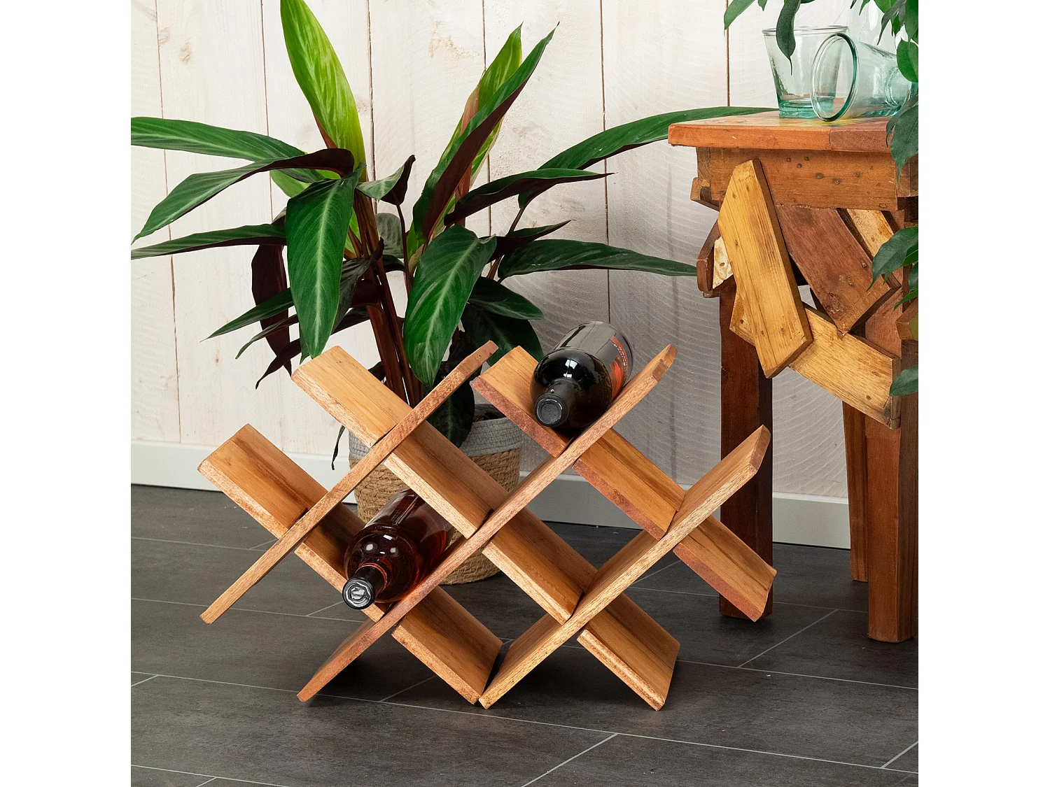 ÉTAGÈRE À BOUTEILLES Coincé 52 cm, bois massif en acajou couleurs naturelles