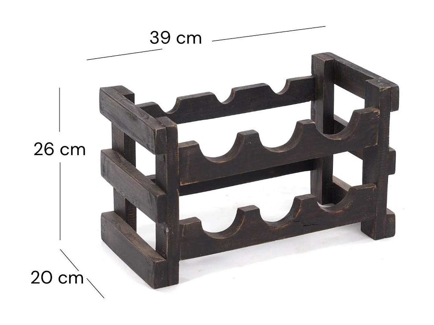ÉTAGÈRE À BOUTEILLES RAISIN Bois de recyclage massif, pour 6 bouteilles 04 schwarz-natur