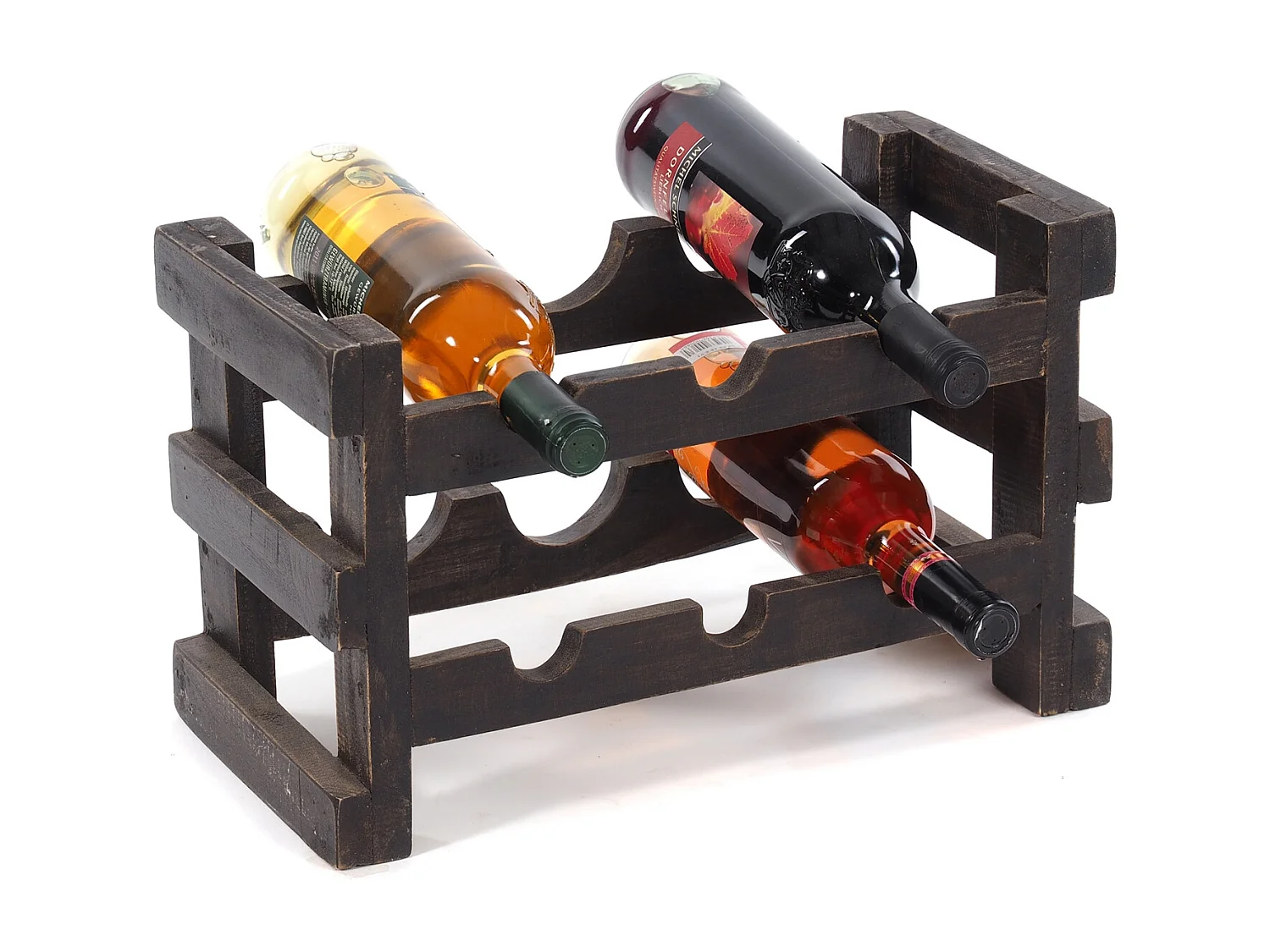 ÉTAGÈRE À BOUTEILLES RAISIN Bois de recyclage massif, pour 6 bouteilles 04 schwarz-natur