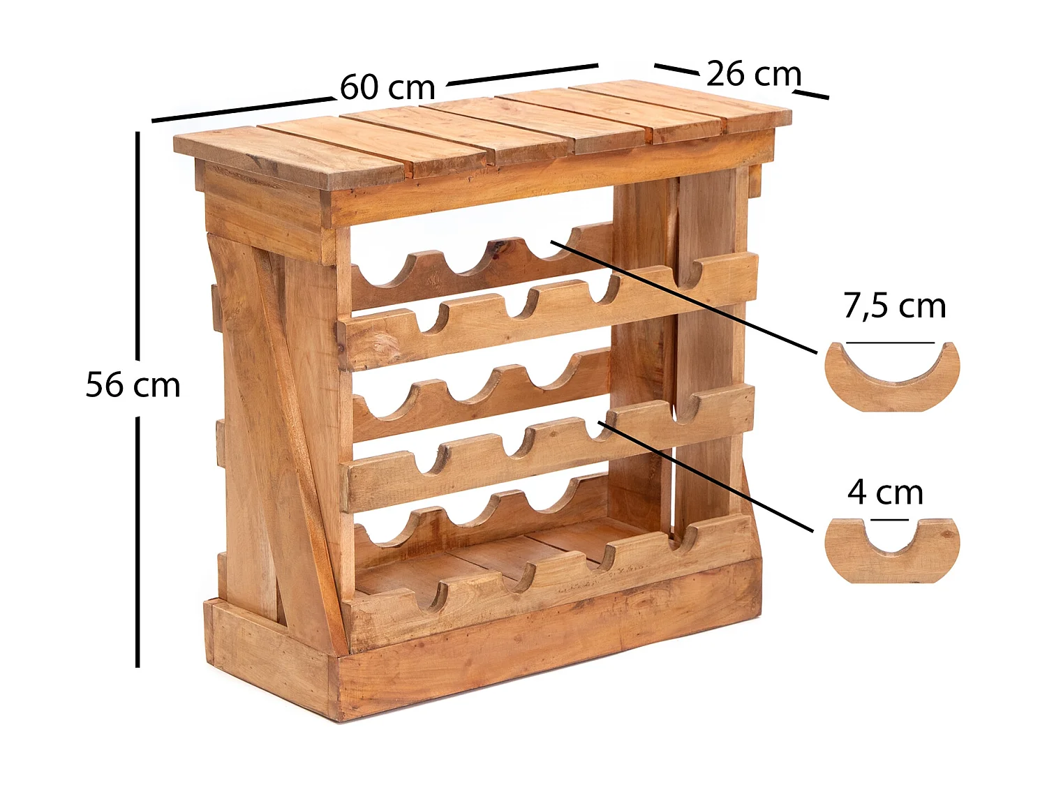 ÉTAGÈRE À BOUTEILLES Séville Bois massif en acajou, pour 12 bouteilles, avec étagère couleurs naturelles