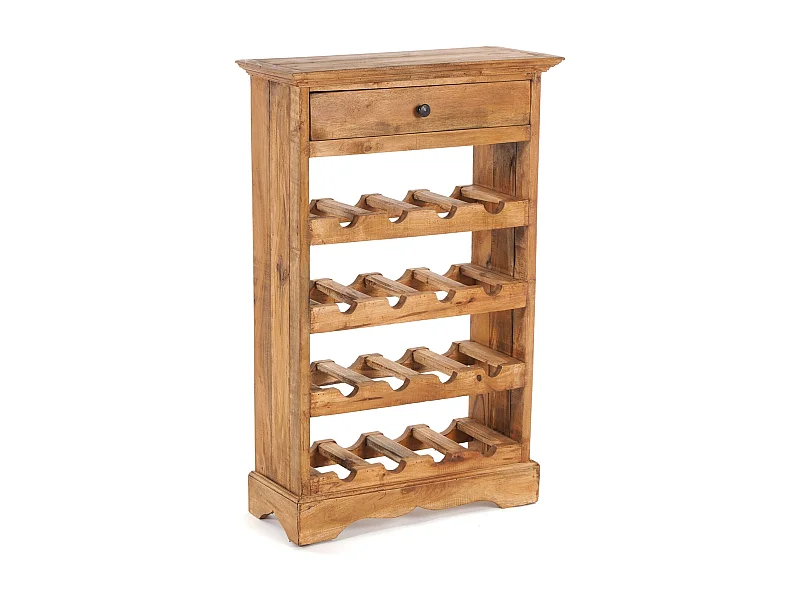 ÉTAGÈRE À BOUTEILLES CORTEZ 85 Bois de recyclage massif, pour 16 bouteilles, avec tiroir 08 honigfarben gewachst