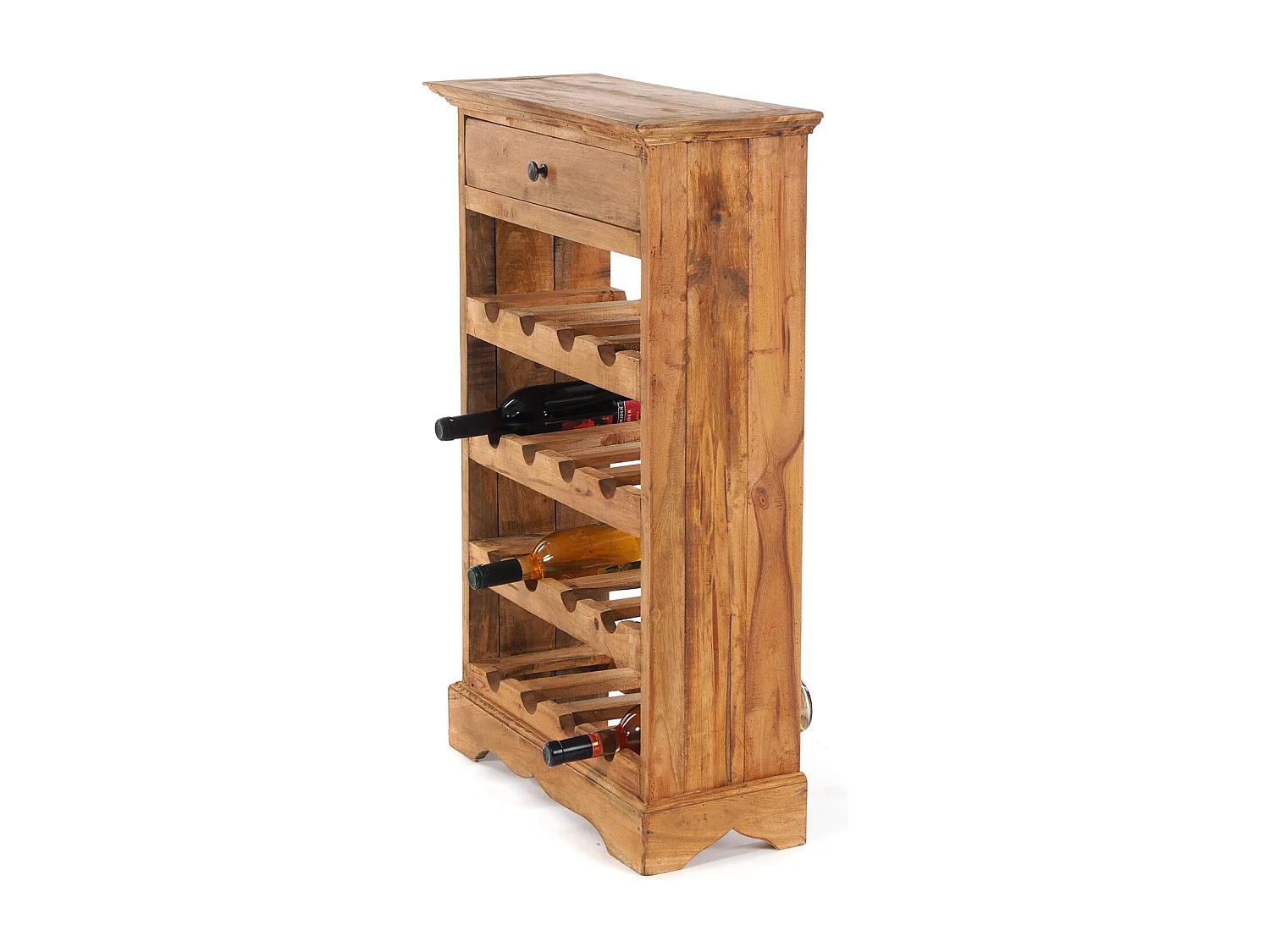 ÉTAGÈRE À BOUTEILLES CORTEZ 85 Bois de recyclage massif, pour 16 bouteilles, avec tiroir 08 honigfarben gewachst