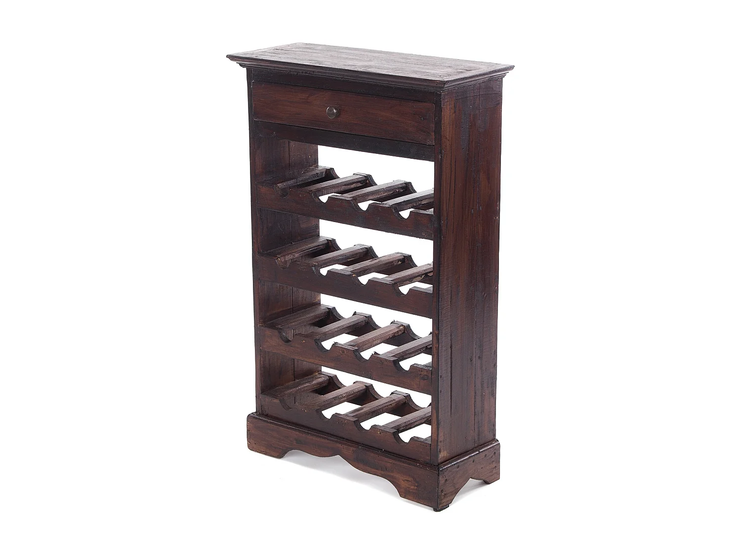 ÉTAGÈRE À BOUTEILLES CORTEZ 85 Bois de recyclage massif, pour 16 bouteilles, avec tiroir 03 dunkelbraun