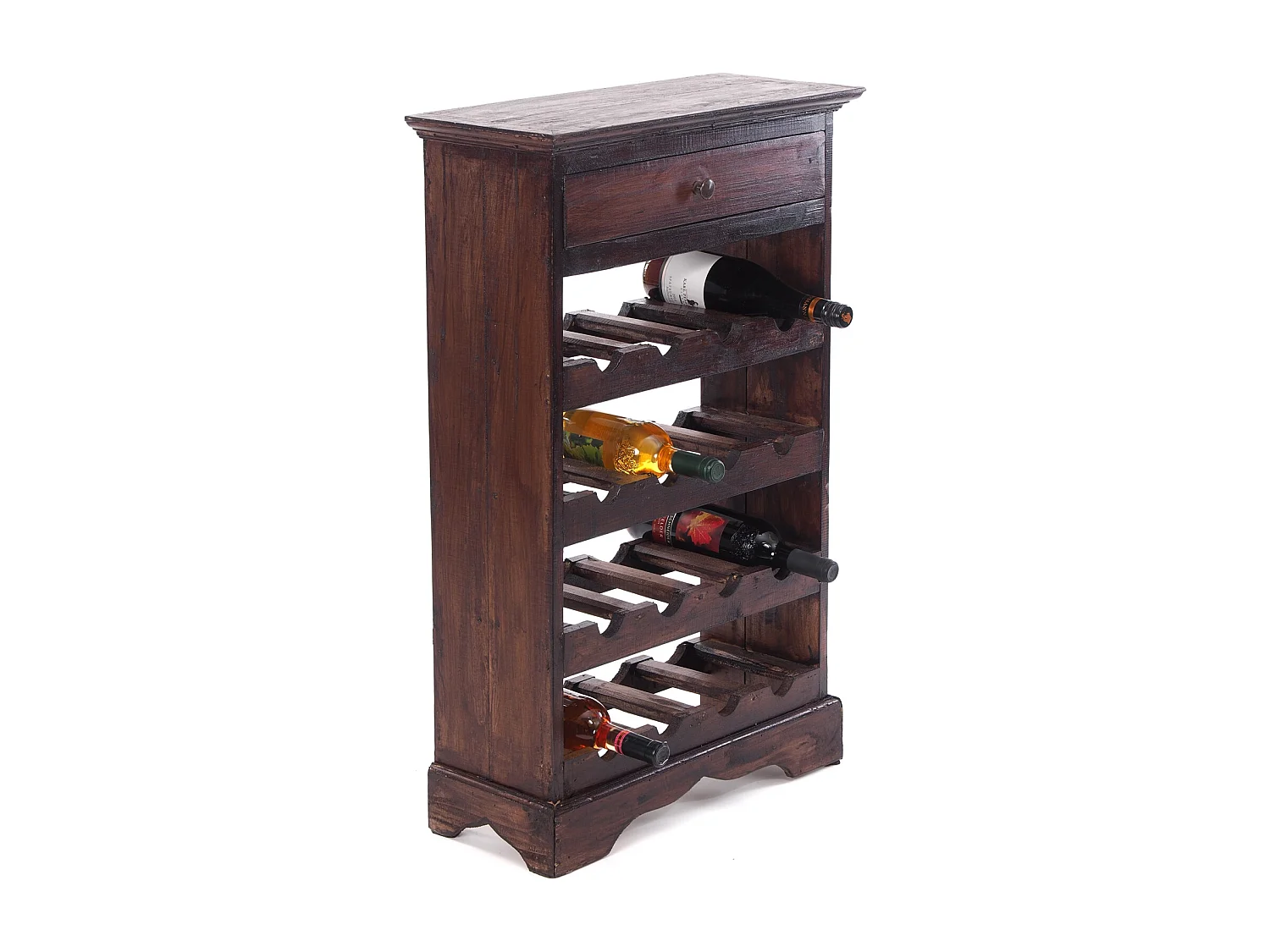 ÉTAGÈRE À BOUTEILLES CORTEZ 85 Bois de recyclage massif, pour 16 bouteilles, avec tiroir 03 dunkelbraun