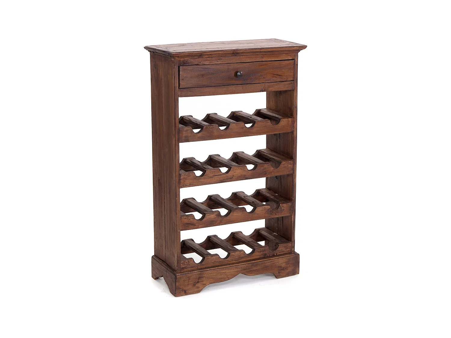 ÉTAGÈRE À BOUTEILLES CORTEZ 85 Bois de recyclage massif, pour 16 bouteilles, avec tiroir 02 hellbraun