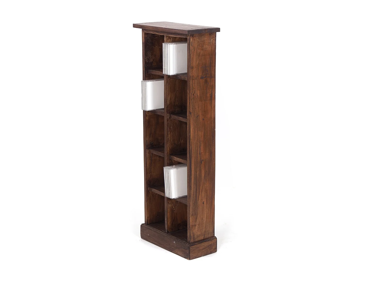 CD & BÜCHERREGAL NATURE Recyclingholz massiv, mit 10 Fächern 03 dunkelbraun