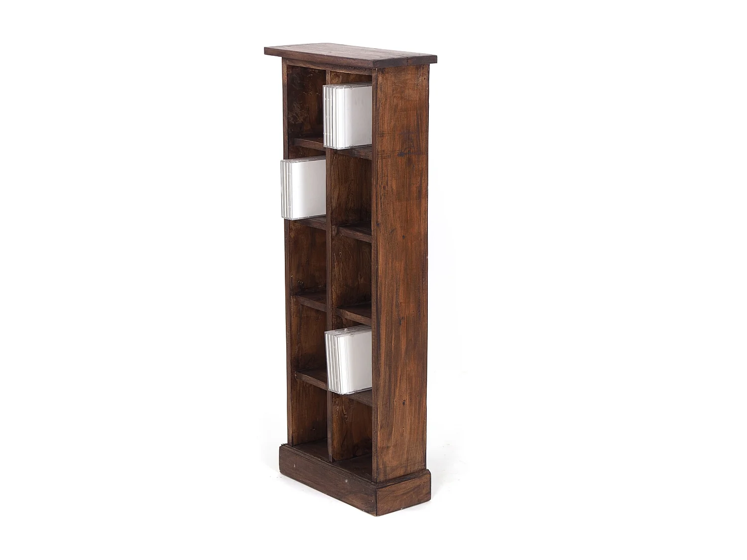 CD & BÜCHERREGAL NATURE Recyclingholz massiv, mit 10 Fächern 03 dunkelbraun