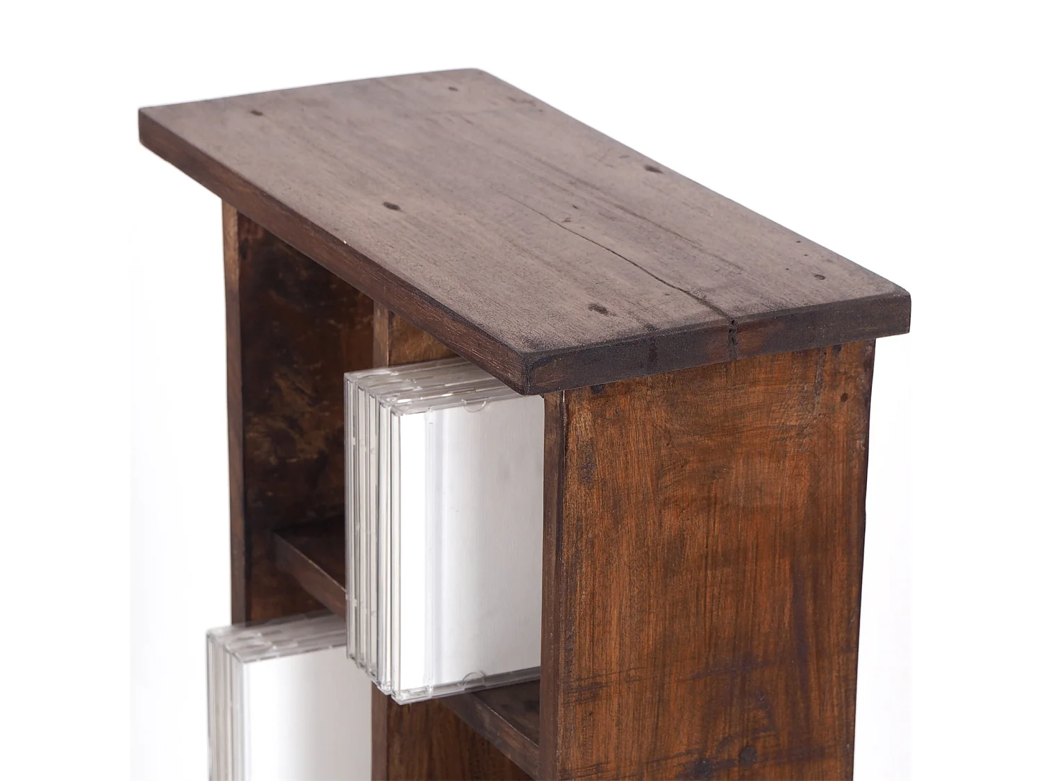 CD ET ÉTAGÈRE À LIVRES NATURE Bois de recyclage massif, avec 10 compartiments 03 dunkelbraun