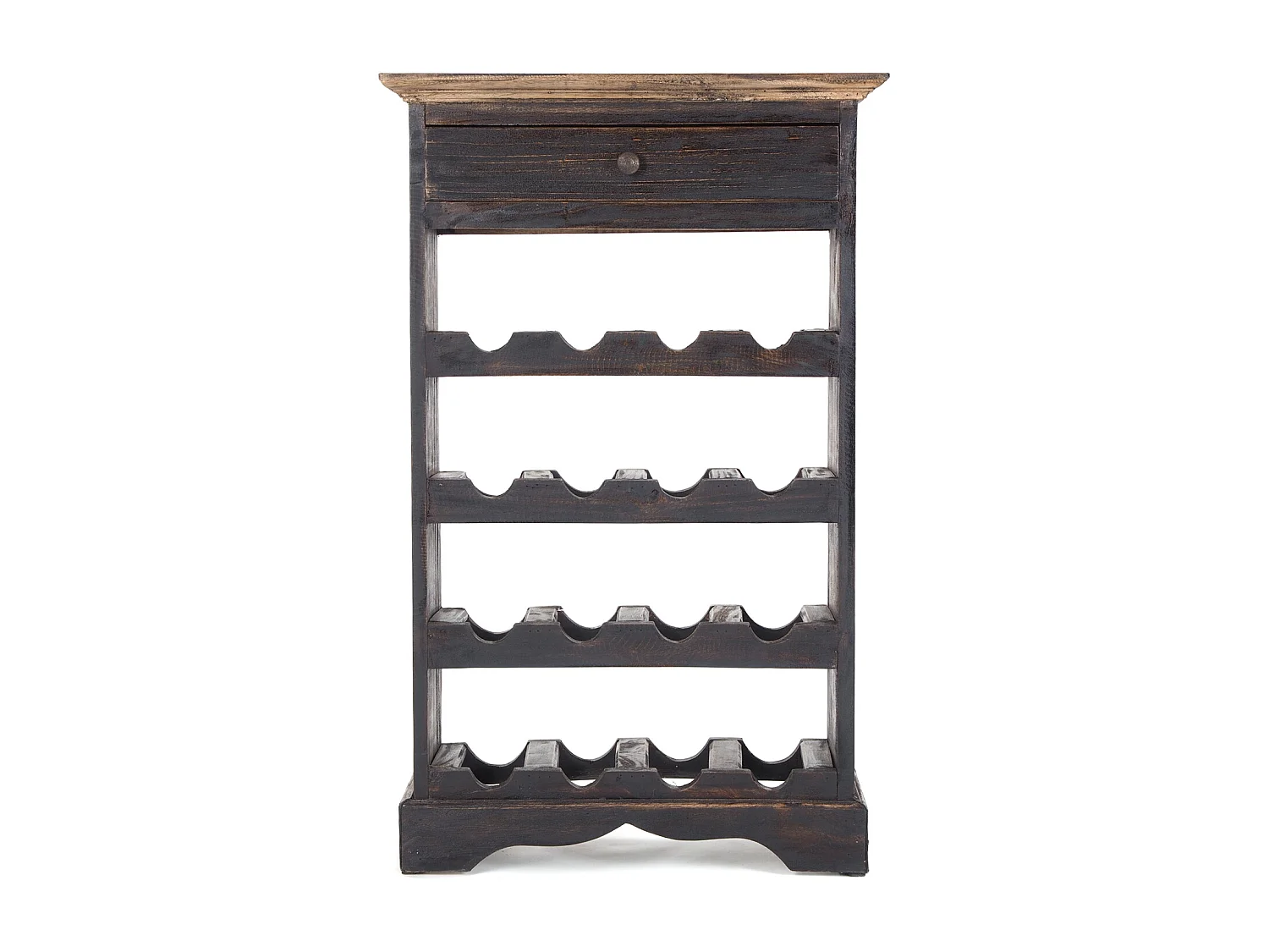 FLASCHENREGAL CORTEZ 85 Recyclingholz massiv, für 16 Flaschen, mit Schublade schwarz