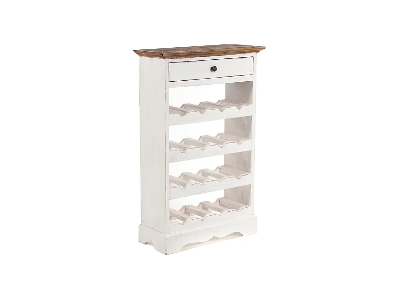 ÉTAGÈRE À BOUTEILLES CORTEZ 85 Bois de recyclage massif, pour 16 bouteilles, avec tiroir 06 weiß-landhaus