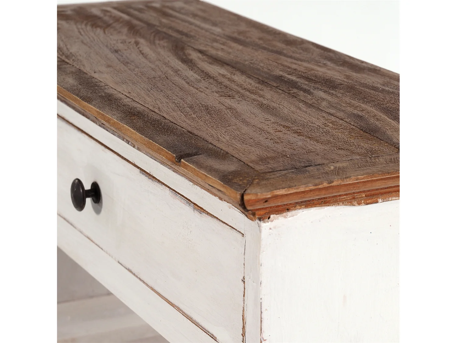 ÉTAGÈRE À BOUTEILLES CORTEZ 85 Bois de recyclage massif, pour 16 bouteilles, avec tiroir 06 weiß-landhaus