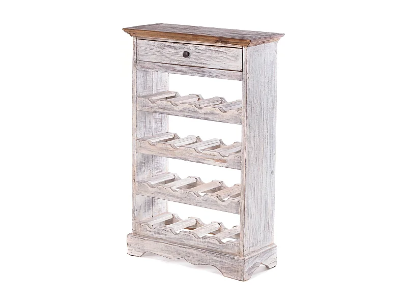 ÉTAGÈRE À BOUTEILLES CORTEZ 85 Bois de recyclage massif, pour 16 bouteilles, avec tiroir 05 weiß-natur