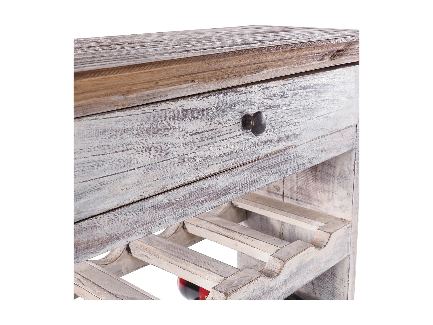 ÉTAGÈRE À BOUTEILLES CORTEZ 85 Bois de recyclage massif, pour 16 bouteilles, avec tiroir 05 weiß-natur