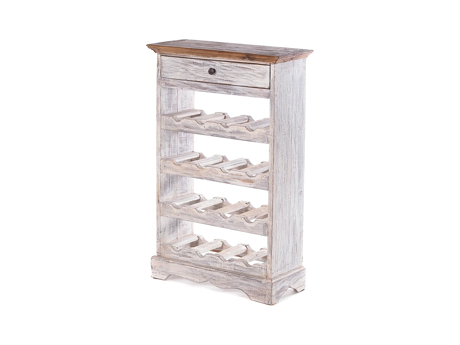 ÉTAGÈRE À BOUTEILLES CORTEZ 85 Bois de recyclage massif, pour 16 bouteilles, avec tiroir 05 weiß-natur