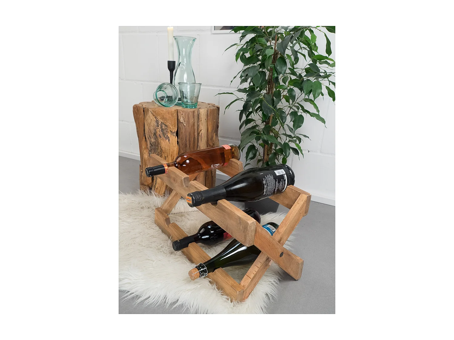 ÉTAGÈRE À BOUTEILLES Nino Bois massif en acajou, pour 6 bouteilles, pliable couleurs naturelles