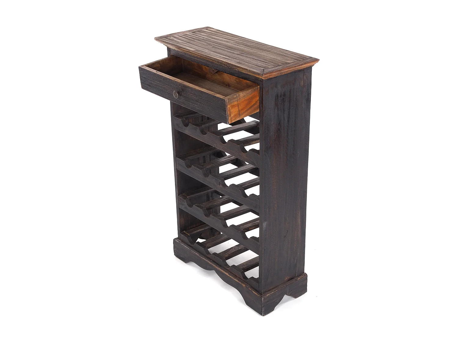 ÉTAGÈRE À BOUTEILLES CORTEZ 85 Bois de recyclage massif, pour 16 bouteilles, avec tiroir 04 schwarz-natur