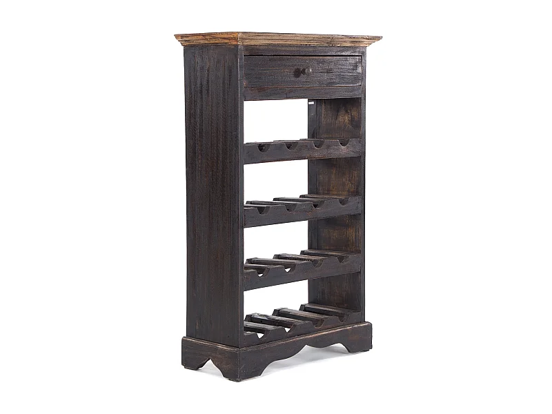 ÉTAGÈRE À BOUTEILLES CORTEZ 85 Bois de recyclage massif, pour 16 bouteilles, avec tiroir 04 schwarz-natur