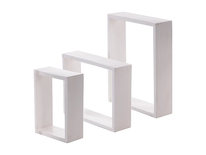 WANDREGAL-SET CUBEN 3-tlg Recyclingholz massiv, 3 Größen 06 weiß-landhaus