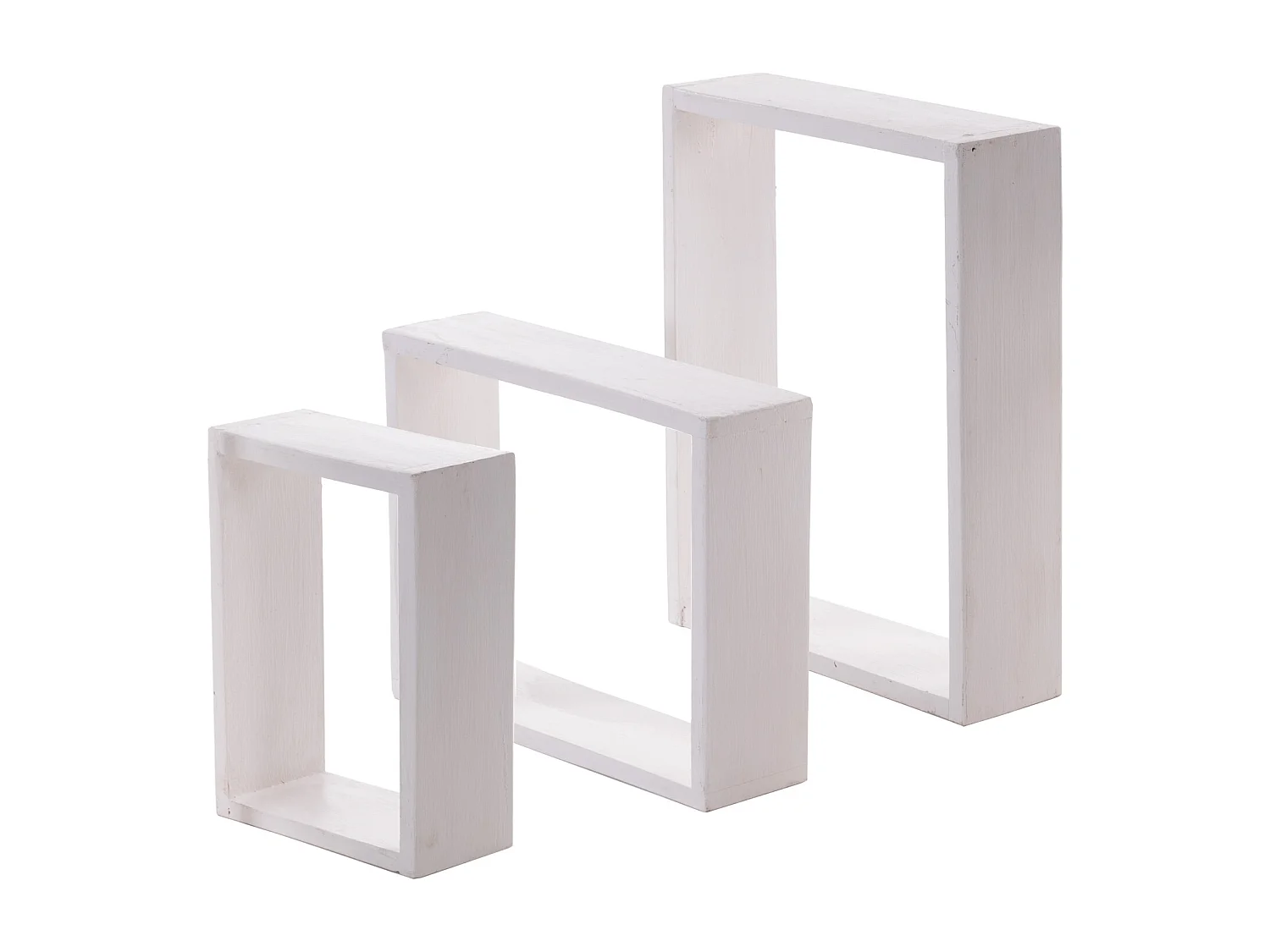 WANDREGAL-SET CUBEN 3-tlg Recyclingholz massiv, 3 Größen 06 weiß-landhaus