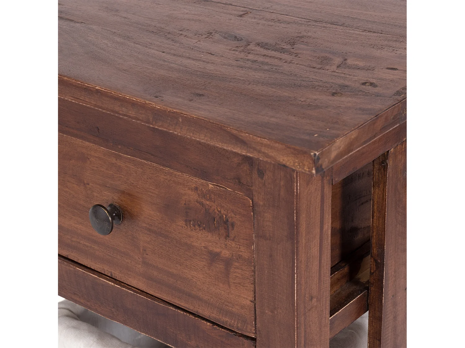 TABLE DE TÉLÉPHONE RATTAN 70 avec 2 paniers en rotin et tiroir, en acajou massif 02 hellbraun