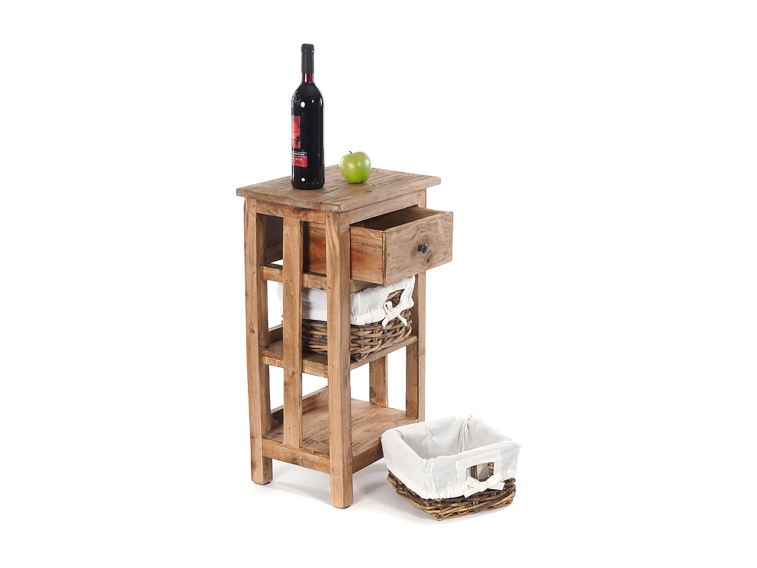 TABLE DE TÉLÉPHONE RATTAN 70 avec 2 paniers en rotin et tiroir, en acajou massif 01 natur-vintage