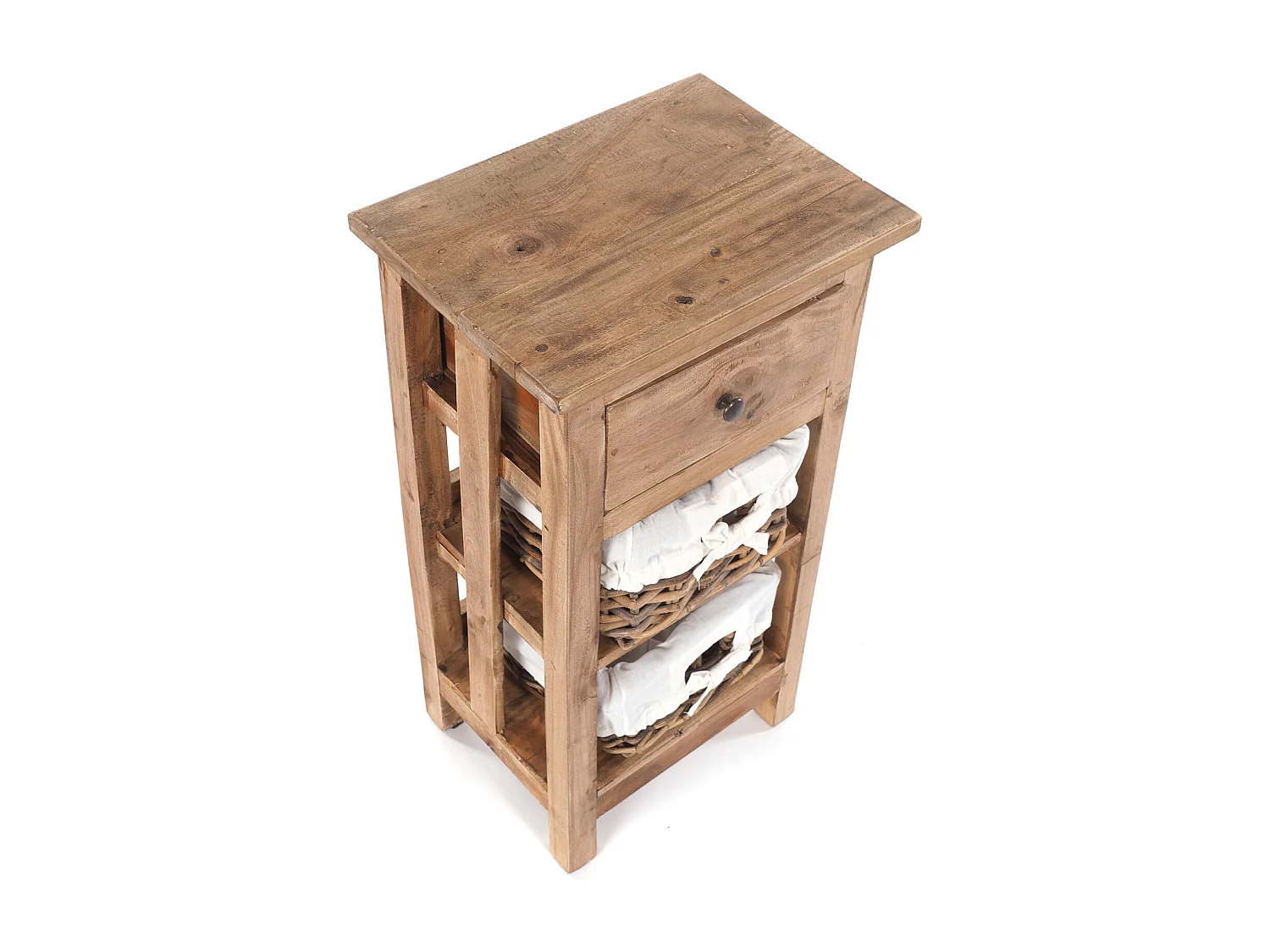 TABLE DE TÉLÉPHONE RATTAN 70 avec 2 paniers en rotin et tiroir, en acajou massif 01 natur-vintage